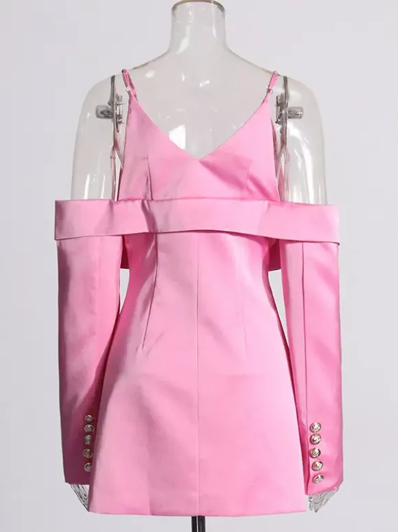 Blouse For Women Pink V-Neck Chic Cut Out Long Sleeves Tops