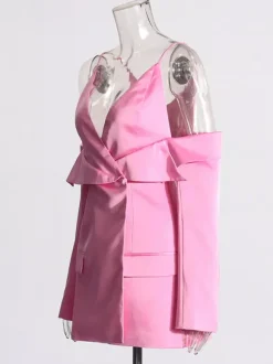 Blouse For Women Pink V-Neck Chic Cut Out Long Sleeves Tops