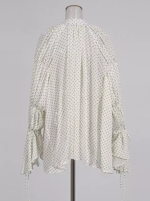 Blouse For Women White V-Neck Clothes Chic Lace Up Ruffles Long Sleeves Tops