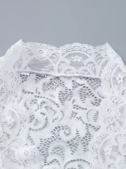 Blouse For Women White V-Neck Pleated Sexy Lace Long Sleeves Tops