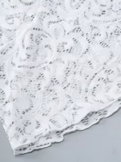 Blouse For Women White V-Neck Pleated Sexy Lace Long Sleeves Tops
