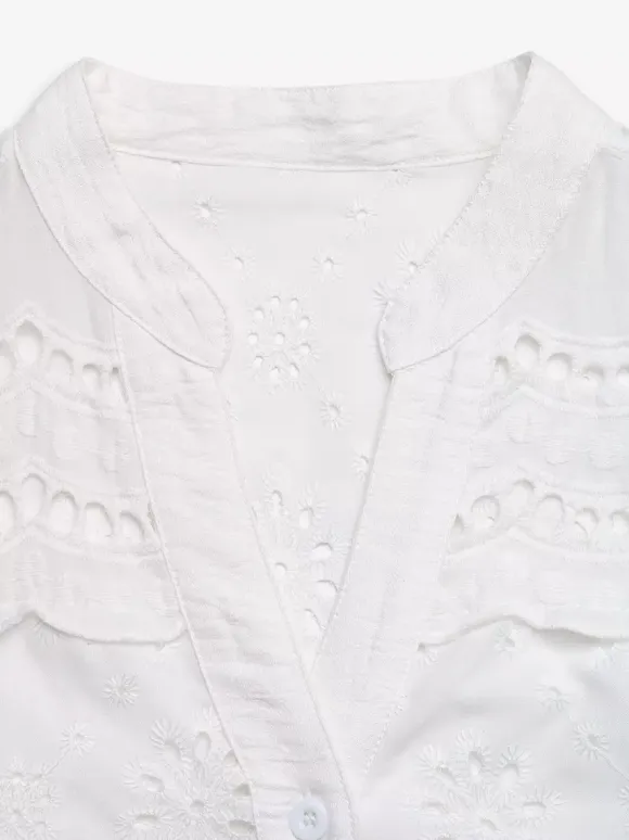 Blouse For Women White V-Neck Casual Cut Out Short Sleeves Summer Tops