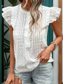 Blouse Ruffles Sleeves Buttons Boho-Inspired Summer Casual Blouse