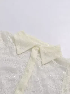 Blouse For Women Apricot Lace Ruffles Turndown Collar Elegant Long Sleeves Tops