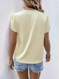 Blouse For Women Apricot V-Neck Casual Short Sleeves Summer Tops