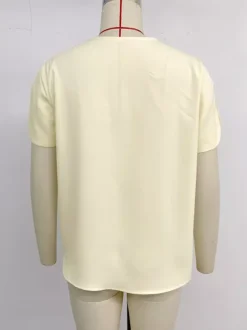Blouse For Women Apricot V-Neck Casual Short Sleeves Summer Tops