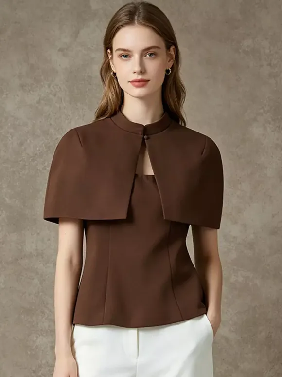 Blouse For Women Coffee Brown Buttons Strapless Elegant Sleeveless Tops