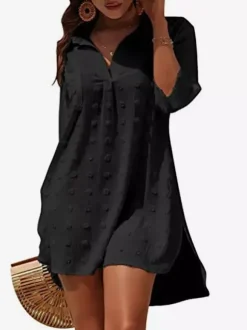 Blouse For Women Deep Blue Turndown Collar Casual Half Sleeves Chiffon Tops