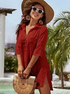 Blouse For Women Deep Blue Turndown Collar Casual Half Sleeves Chiffon Tops