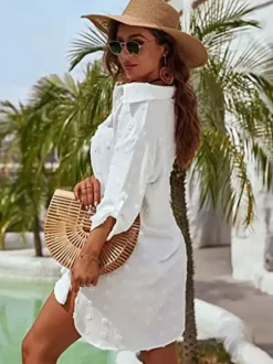 Blouse For Women Deep Blue Turndown Collar Casual Half Sleeves Chiffon Tops