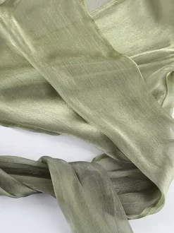 Blouse For Women Green Cropped V-Neck Elegant Long Sleeves Tops