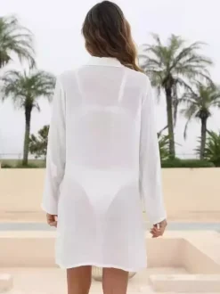 Blouse For Women White Cotton Turndown Collar Chic Buttons Long Sleeves Tops