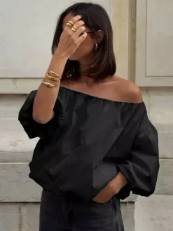 Blouse For Women White Off-The-Shoulder Elegant Long Sleeves Cotton Tops