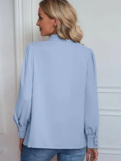 Blouse For Women White V-Neck Casual Long Sleeves Tops