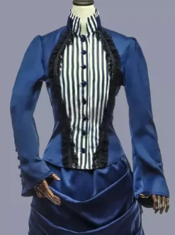 Blue Retro Tudor Dress Costumes Women's Stripes Ruffles Polyester Tunic Dress Marie Antoinette Costume Retro Vintage Clothing