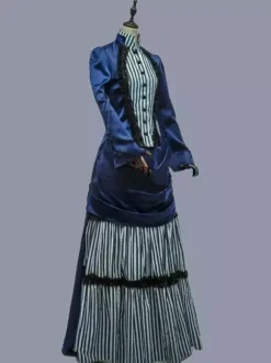 Blue Retro Tudor Dress Costumes Women's Stripes Ruffles Polyester Tunic Dress Marie Antoinette Costume Retro Vintage Clothing