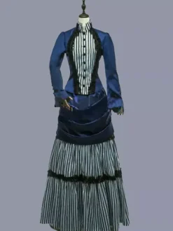 Blue Retro Tudor Dress Costumes Women's Stripes Ruffles Polyester Tunic Dress Marie Antoinette Costume Retro Vintage Clothing