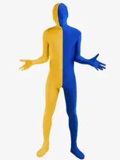 Blue and Yellow Two Tone Zentai Suit Full Body Lycra Spandex Bodysuit