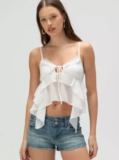 Blue Cami Top Straps Neck Chic Irregular Camis For Women