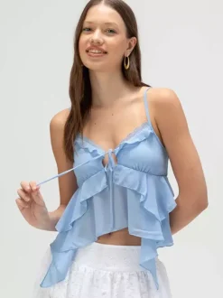 Blue Cami Top Straps Neck Chic Irregular Camis For Women