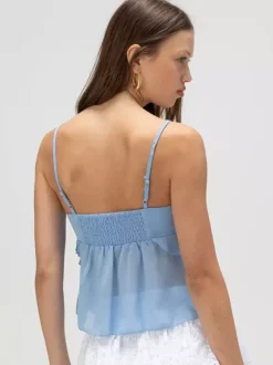 Blue Cami Top Straps Neck Chic Irregular Camis For Women