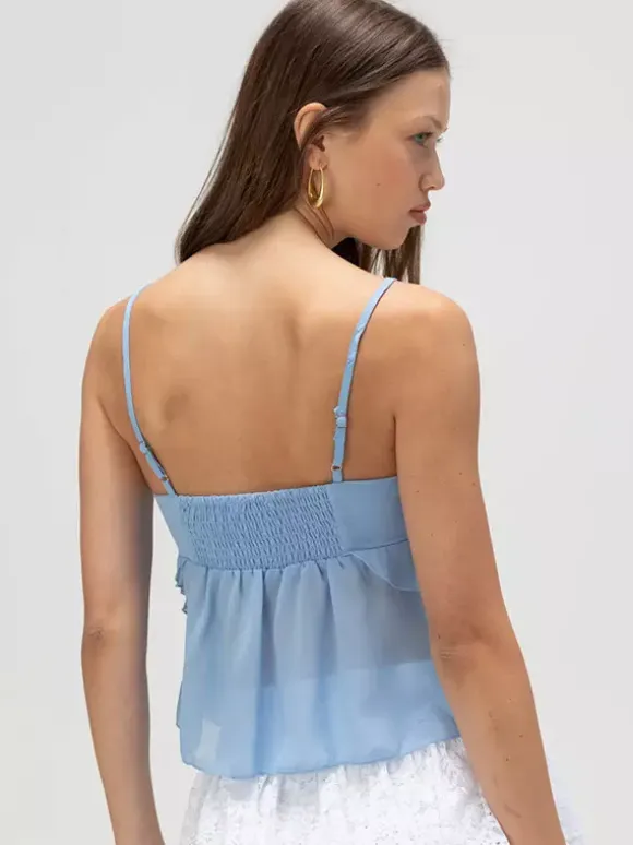 Blue Cami Top Straps Neck Chic Irregular Camis For Women