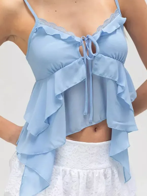 Blue Cami Top Straps Neck Chic Irregular Camis For Women