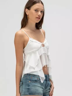 Blue Cami Top Straps Neck Chic Irregular Camis For Women