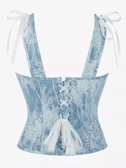 Blue Corset Top Lingerie Shapewear Front Button Strappy Bustier