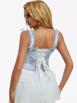 Blue Corset Top Lingerie Shapewear Front Button Strappy Bustier