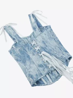 Blue Corset Top Lingerie Shapewear Front Button Strappy Bustier