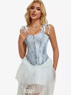 Blue Corset Top Lingerie Shapewear Front Button Strappy Bustier