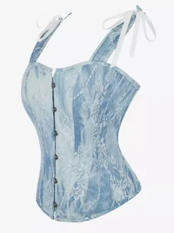 Blue Corset Top Lingerie Shapewear Front Button Strappy Bustier