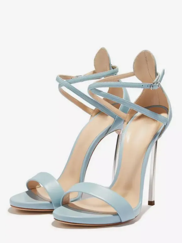 Blue High Heel Sandals Women's Open Toe Criss Cross Party Shoes