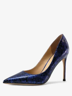 Blue High Heels Pointed Toe Printed Stiletto Heel Dress Pumps