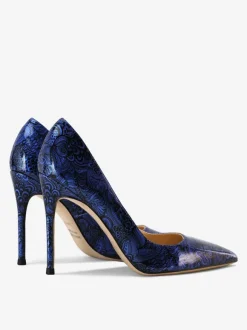 Blue High Heels Pointed Toe Printed Stiletto Heel Dress Pumps