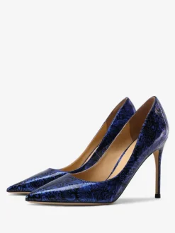 Blue High Heels Pointed Toe Printed Stiletto Heel Dress Pumps