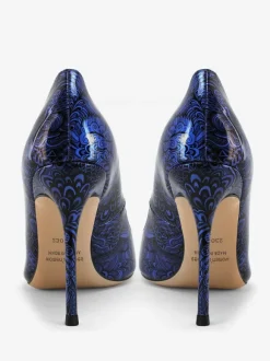 Blue High Heels Pointed Toe Printed Stiletto Heel Dress Pumps