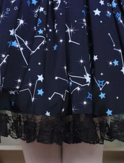 Blue Lolita Dress Sweet Constellation Printed Lolita Skirt With Black Lace Trim