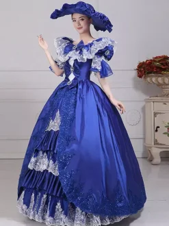 Blue Retro Costumes Bows Polyester Hat Women's Retro Marie Antoinette Costume Set Vintage Clothing