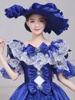 Blue Retro Costumes Bows Polyester Hat Women's Retro Marie Antoinette Costume Set Vintage Clothing