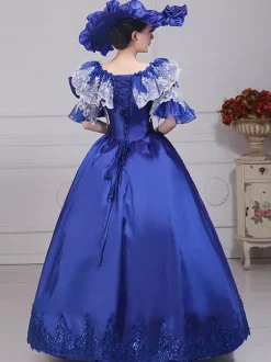 Blue Retro Costumes Bows Polyester Hat Women's Retro Marie Antoinette Costume Set Vintage Clothing