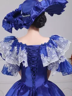 Blue Retro Costumes Bows Polyester Hat Women's Retro Marie Antoinette Costume Set Vintage Clothing