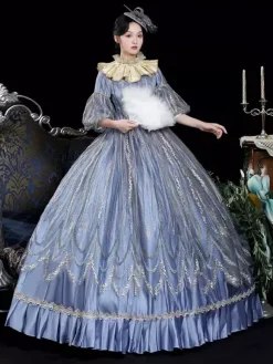 Blue Retro Costumes Lace Polyester Marie Antoinette Costume Headwear Women's Retro Masquerade Ball Gown