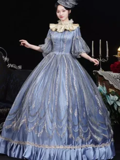 Blue Retro Costumes Lace Polyester Marie Antoinette Costume Headwear Women's Retro Masquerade Ball Gown