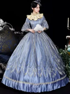 Blue Retro Costumes Lace Polyester Marie Antoinette Costume Headwear Women's Retro Masquerade Ball Gown