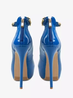 Blue Sexy Pumps Platform Women's Round Toe Stiletto Heel Ankle Strap Pumps