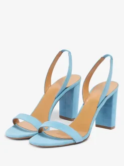 Blue Suede High Heel Sandals Open Toe Slingback Prom Shoes