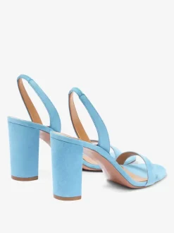 Blue Suede High Heel Sandals Open Toe Slingback Prom Shoes