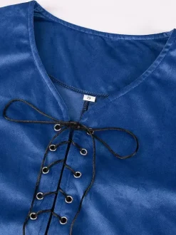 Blue Vintage Top Retro Lace Up Sleeveless Polyester Polyester Fiber Waistcoat Retro Costumes For Man